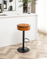 Bar Stool Round Tufted PU Leather Adjustable Height Brown - Furniture Home Direct