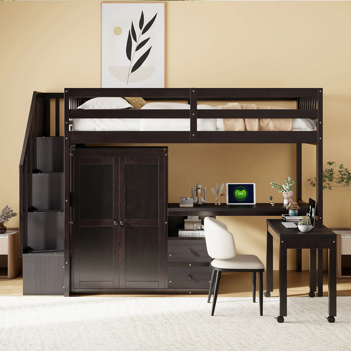 Loft Bed With Stairs, Bookshelf, Drawers, Desk & Wardrobe, Space Saving Multifunctional Furniture - Furniture Home Direct