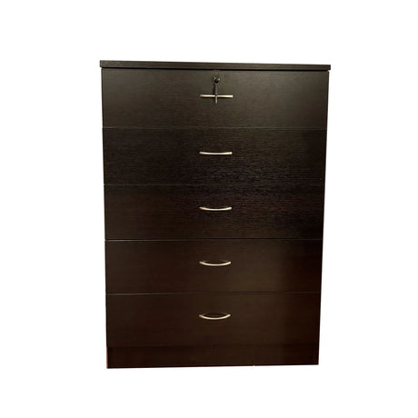 5 Drawer Chest Metal Handles Locking Top Drawer Metal Glide Rails Melamine Laminate - Furniture Home Direct