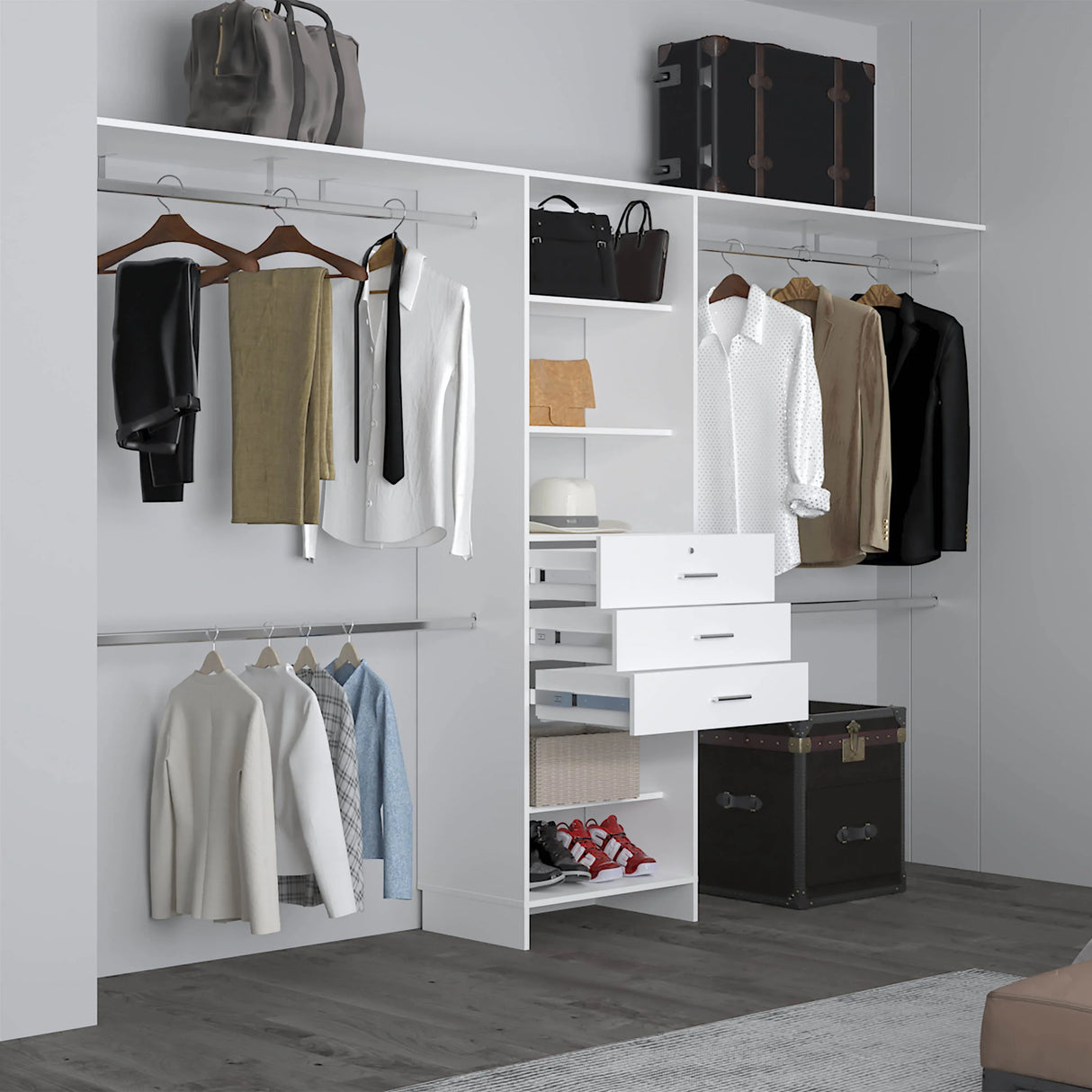 Closet System With 3 Drawers And 5 Shelves Modular White - Furniture Home Direct