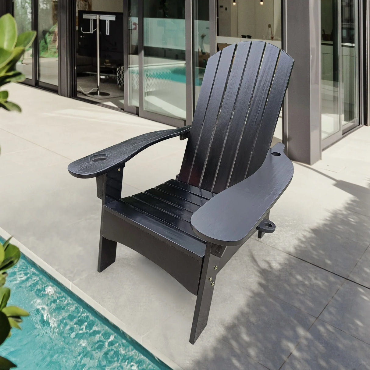 Outdoor Or Indoor Wood Adirondack Chair With An Hole To Hold Umbrella, On The Arm - Furniture Home Direct