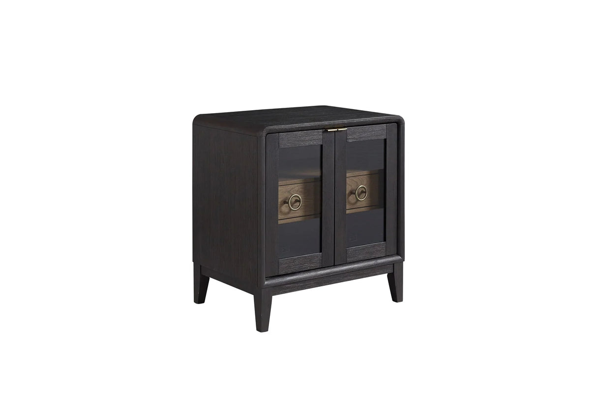 Glass Door Nightstand - Black - Furniture Home Direct