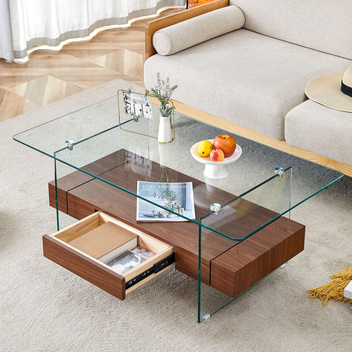 Modern 2 Tier Square Coffee Table, Elegant Marble Pattern - Furniture Home Direct