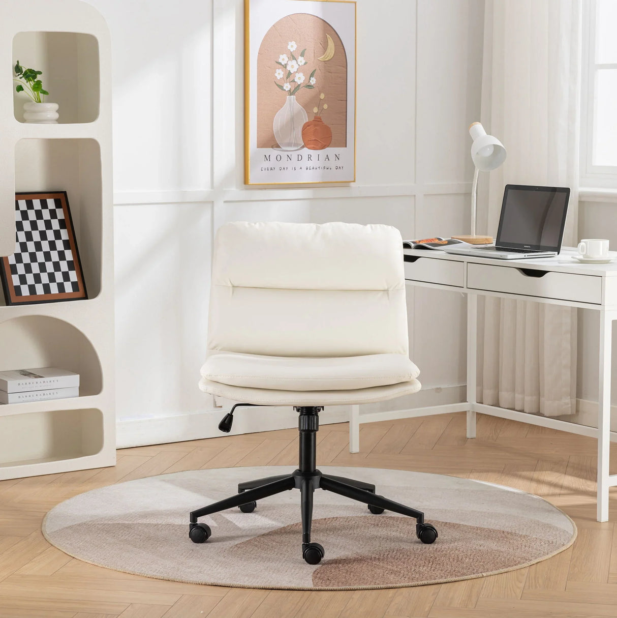 Bizerte - Adjustable Swivel Criss-Cross Chair, Wide Seat / Office Chair / Vanity Chair - White - Furniture Home Direct