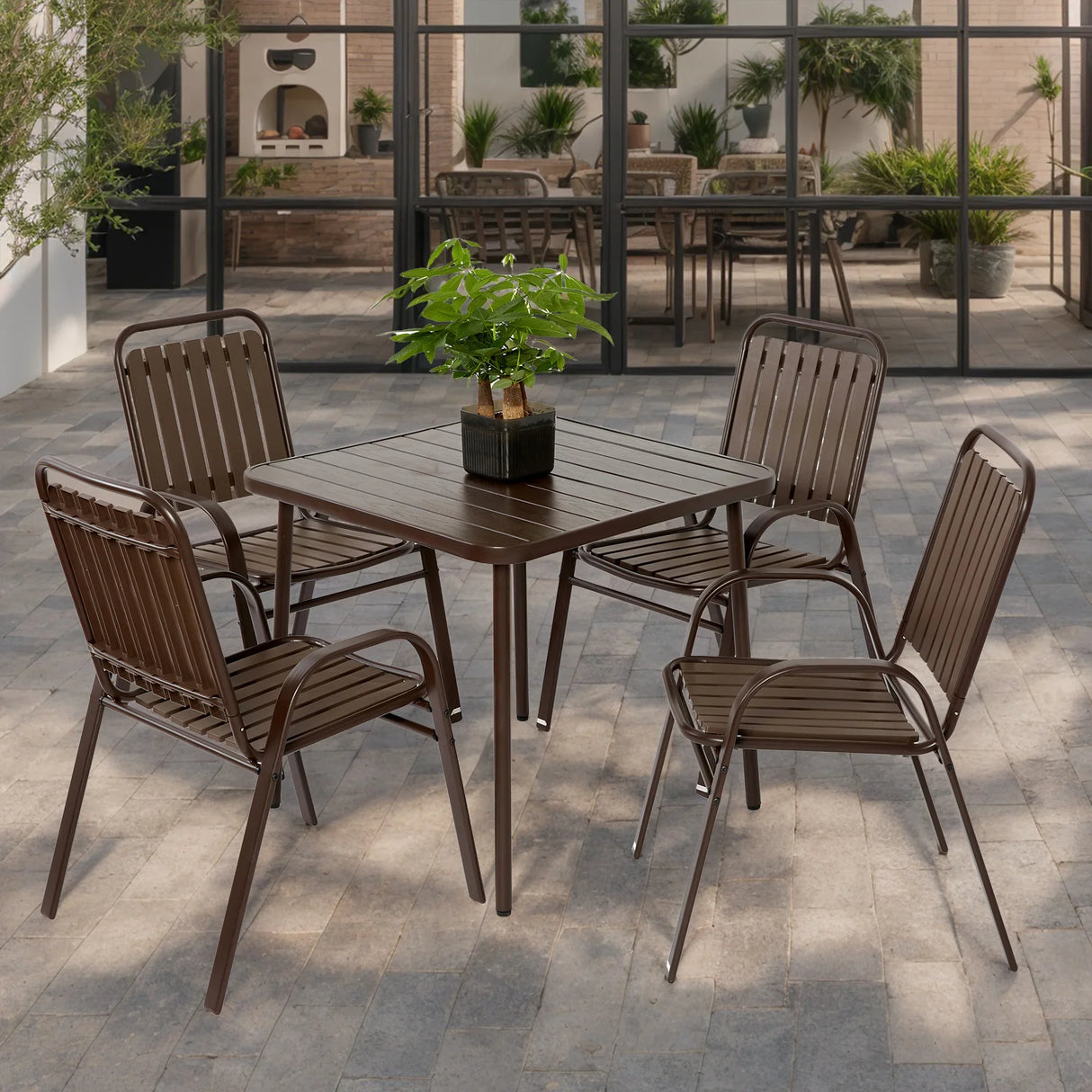 5-Piece Outdoor Dining Set - Brown - Furniture Home Direct
