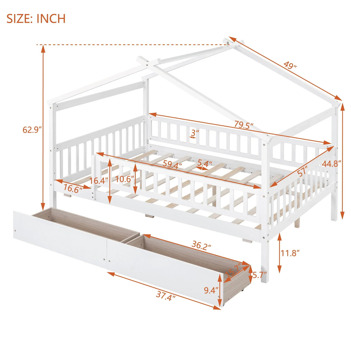 House Bed With 2 Drawers - Furniture Home Direct
