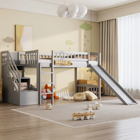 Loft Stairway Bed With 2 Drawers, Convertible Ladder And Slide - Furniture Home Direct