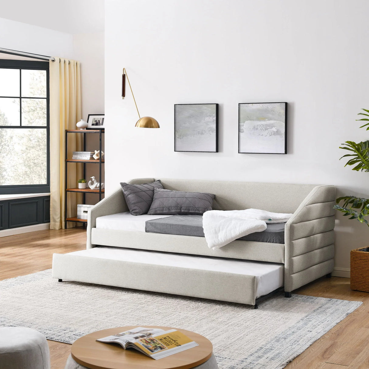 Elegant Daybed With Trundle Upholstered Tufted Sofa Bed - Furniture Home Direct