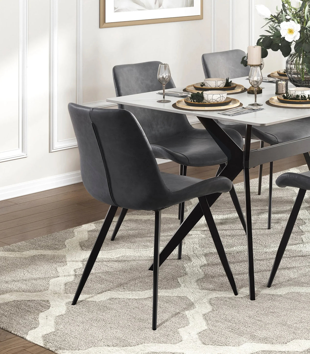 Dining Set Marble Look Table Faux Leather Chairs Gray - Furniture Home Direct