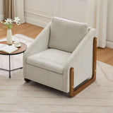 Modern Chenille Upholstered Armchair With Wooden Side Frame - Furniture Home Direct