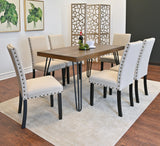 Dining Set Wood Table With Hairpin Legs Six Chairs Beige - Furniture Home Direct