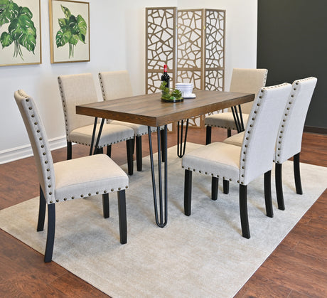 Dining Set Wood Table With Hairpin Legs Six Chairs Beige - Furniture Home Direct