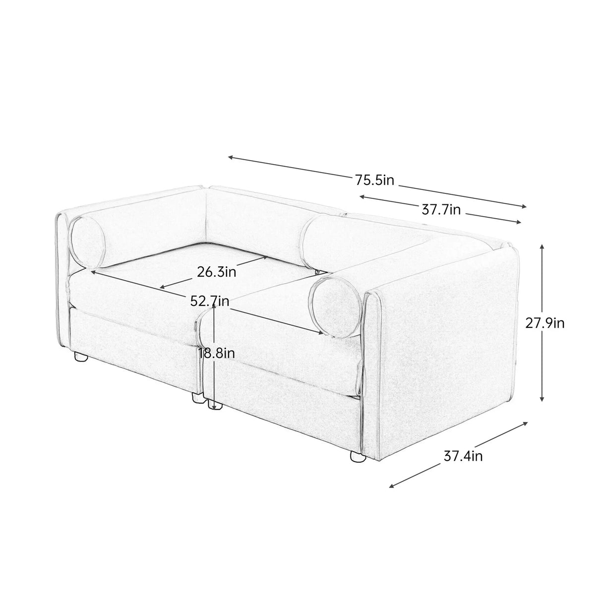 Stylish Chenille Sofa With Storage Seat And Cylindrical Backrest - Furniture Home Direct