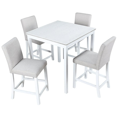 5 Piece Counter Height Table Set, Square Table And 4 Upholstered Chairs - Furniture Home Direct
