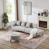 107 Inch Contemporary Sofa With Round Storage Ottoman Grey - Furniture Home Direct