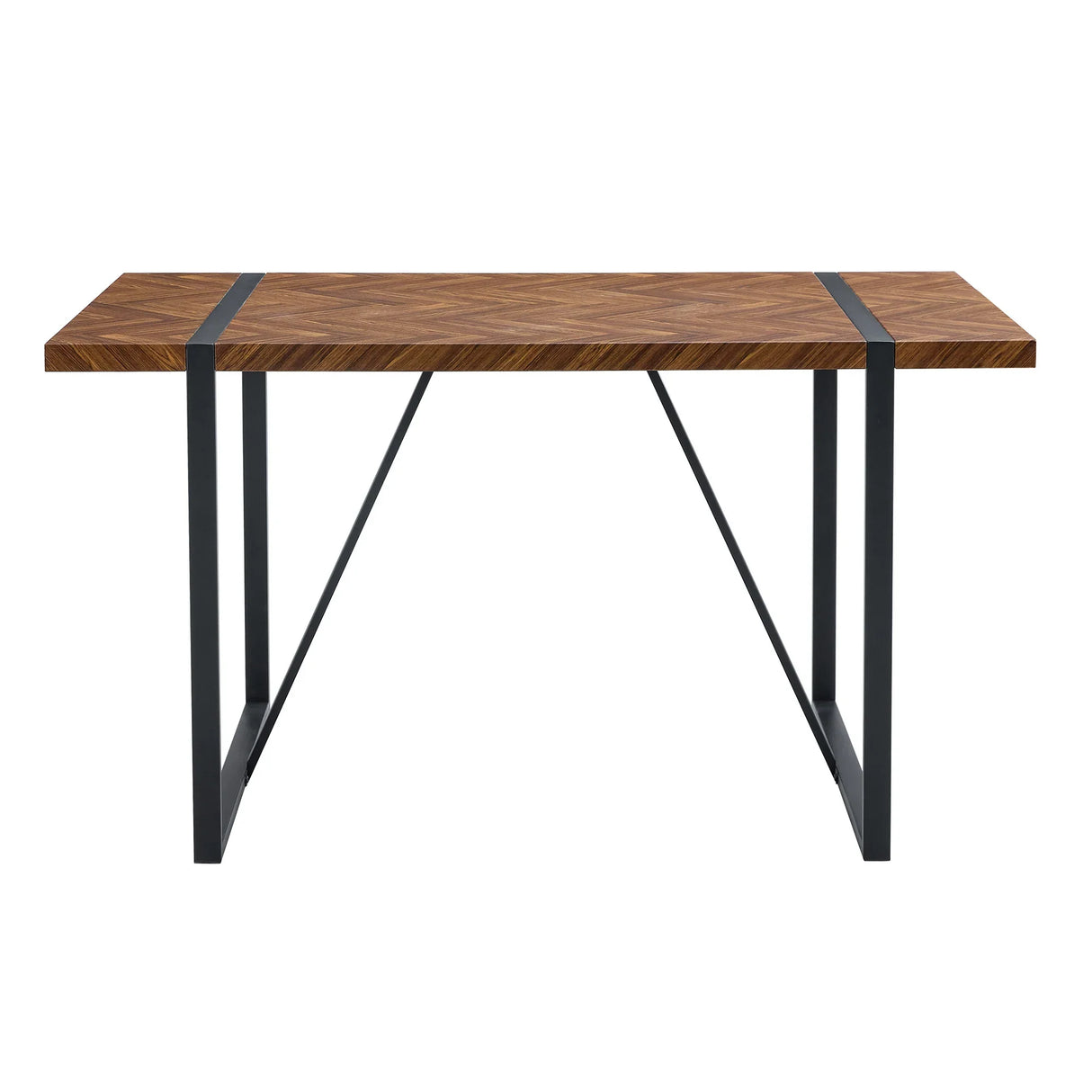 Dining Table Herringbone Wood Top And Metal Base Black - Furniture Home Direct