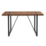 Dining Table Herringbone Wood Top And Metal Base Black - Furniture Home Direct