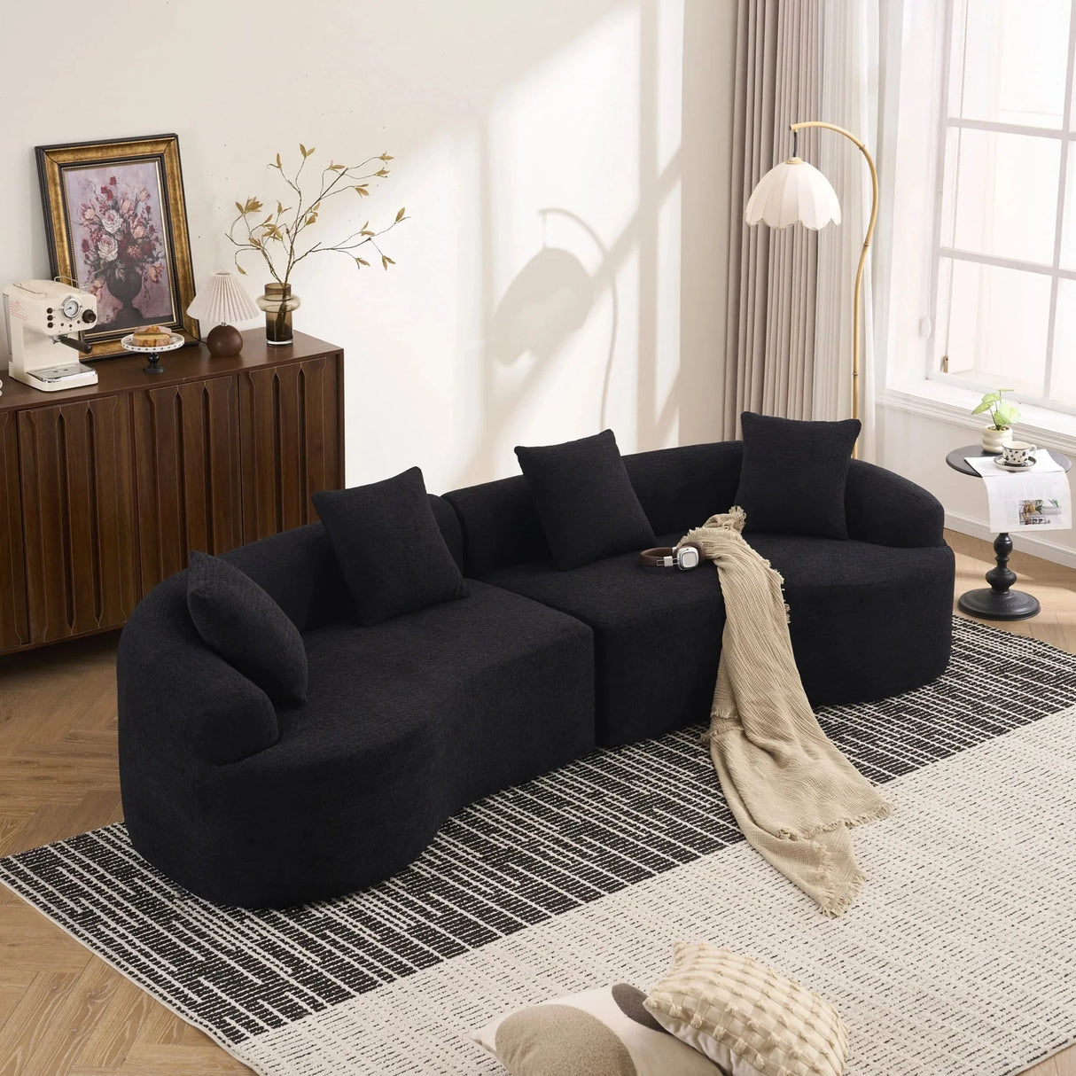 4 Seater Sofa With Chenille Fabric, 30D, 60 Hardness Full Sponge, 4 Pillow For Living Room, Home Furniture Sleeper Sectional Sofa For Apartment - Furniture Home Direct