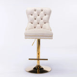 Thick Golden Swivel Velvet Barstools Adjusatble Seat Height From 25-33", Modern Upholstered Bar Stools With Backs Comfortable Tufted For Home Pub And Kitchen Island (Set of 2) - Furniture Home Direct