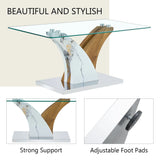Coffee Table Glass Top With Wooden Base Modern Brown - Furniture Home Direct