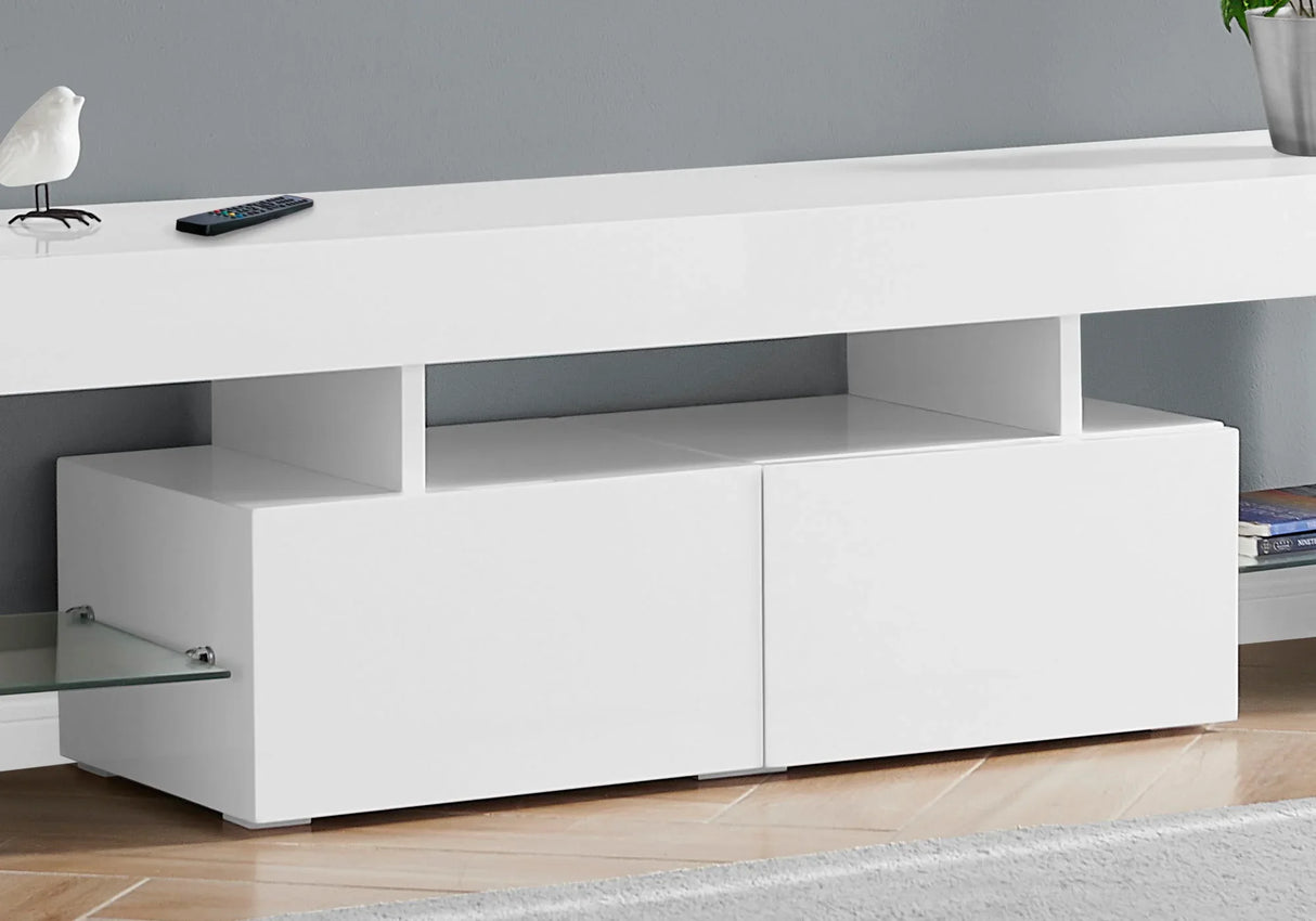 TV Stand, Console, Media Entertainment Center, Storage Cabinet, Glossy Contemporary & Modern - White - Furniture Home Direct