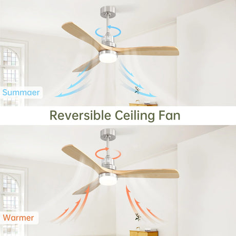 Ceiling Fan With Dimmable LED Light 6 Speed Remote 3 Wood Blade Reversible DC Motor For Bedroom - Brushed Nickel - Furniture Home Direct