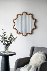 Wooden Accent Mirror With Unique Frame, Wall Mirror For Living Room Bedroom Entryway - Brown - Furniture Home Direct