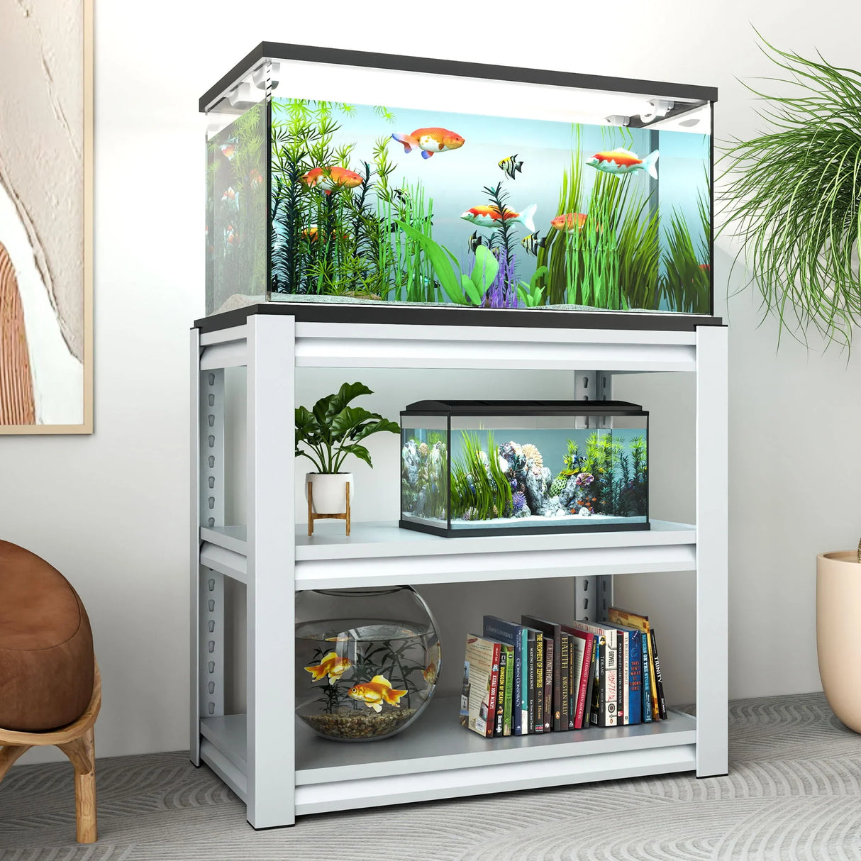 Stylish Metal Aquarium Stand For 20 - 30 Gallon Tanks, 3 Tier Adjustable Shelf - Furniture Home Direct