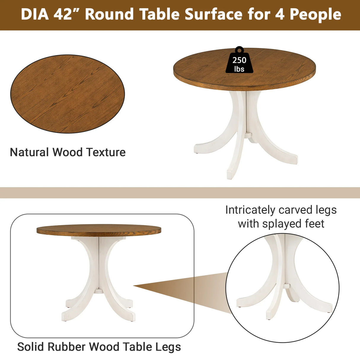 Dining Set Round Table With Upholstered Chairs Walnut Beige - Furniture Home Direct