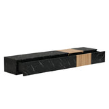TV Stand With Faux Marble Walnut Finish Low Profile Black - Furniture Home Direct