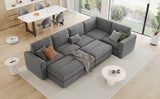 121.3" Modular Sectional Sofa with Two Movable Ottomans, Gray - Furniture Home Direct