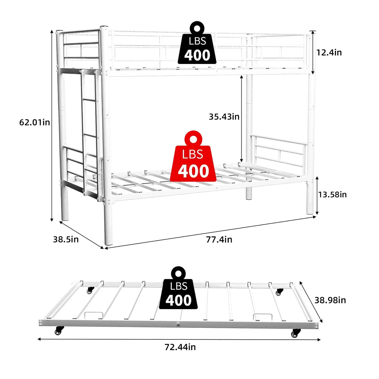 Bunk Bed For Kids, Convertible Frame With Ladders & Guardrail - Furniture Home Direct
