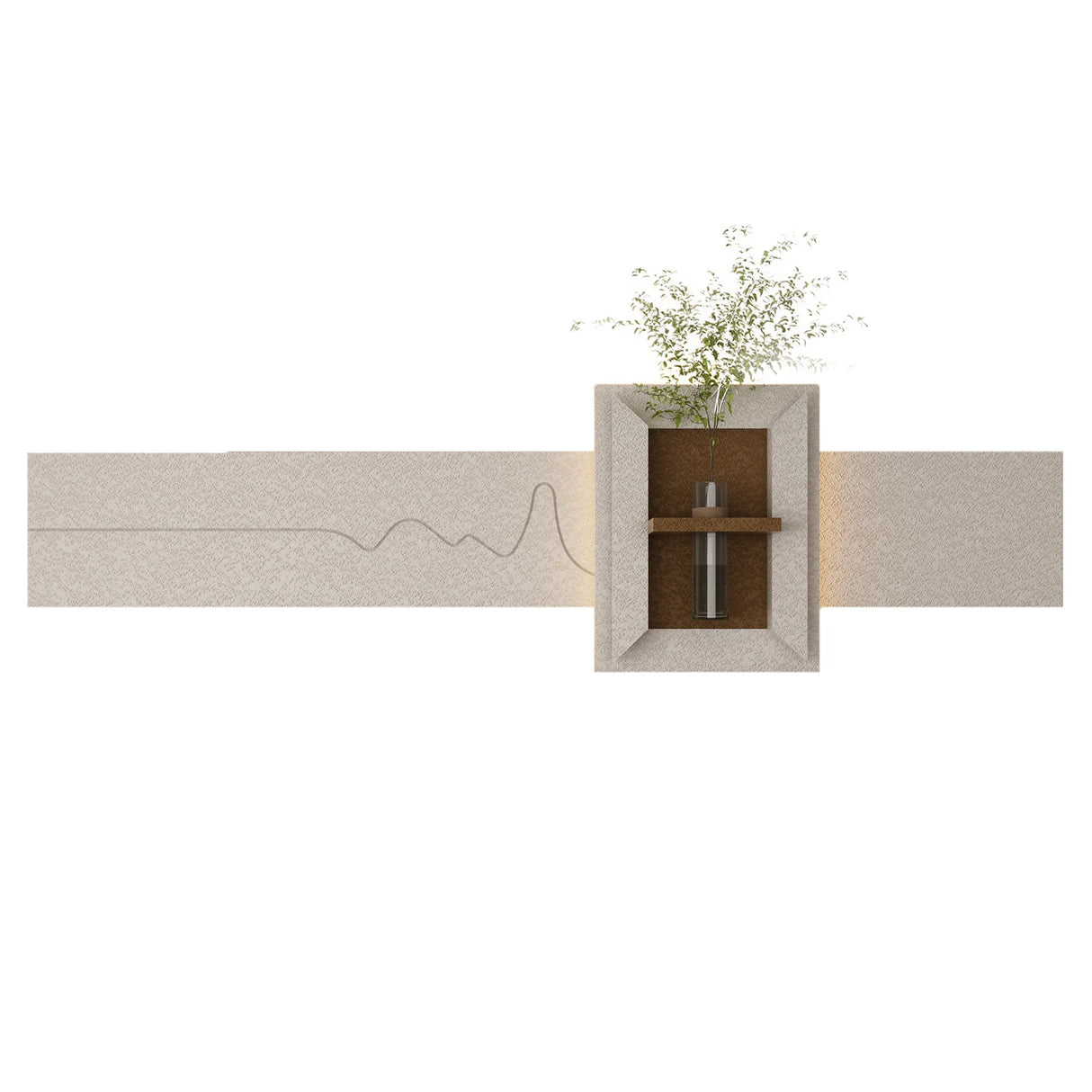 3D LED Sandstone Wall Decor With Simulated Plants, Glass Vase & Remote Control - Light Coffee - Furniture Home Direct