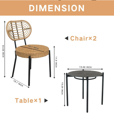 3 Pieces Of Luxury Outdoor Wicker Furniture Patio Bistro Style Table And Chair Combination, Weather Resistant PE Wicker Weave, Suitable For Garden - Black / Natural - Furniture Home Direct