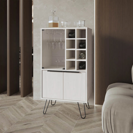 Fairfax WIne Cabinet with glass rack and storage,white - Furniture Home Direct