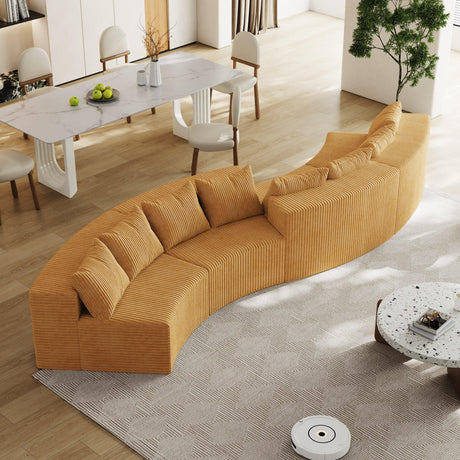 Corduroy curved Modular sectional with 8 pillows - Yellow - Furniture Home Direct