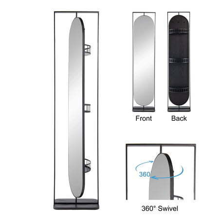 Full Length Standing Mirror, 360° Swivel Floor Mirror For Bedroom - Black - Furniture Home Direct