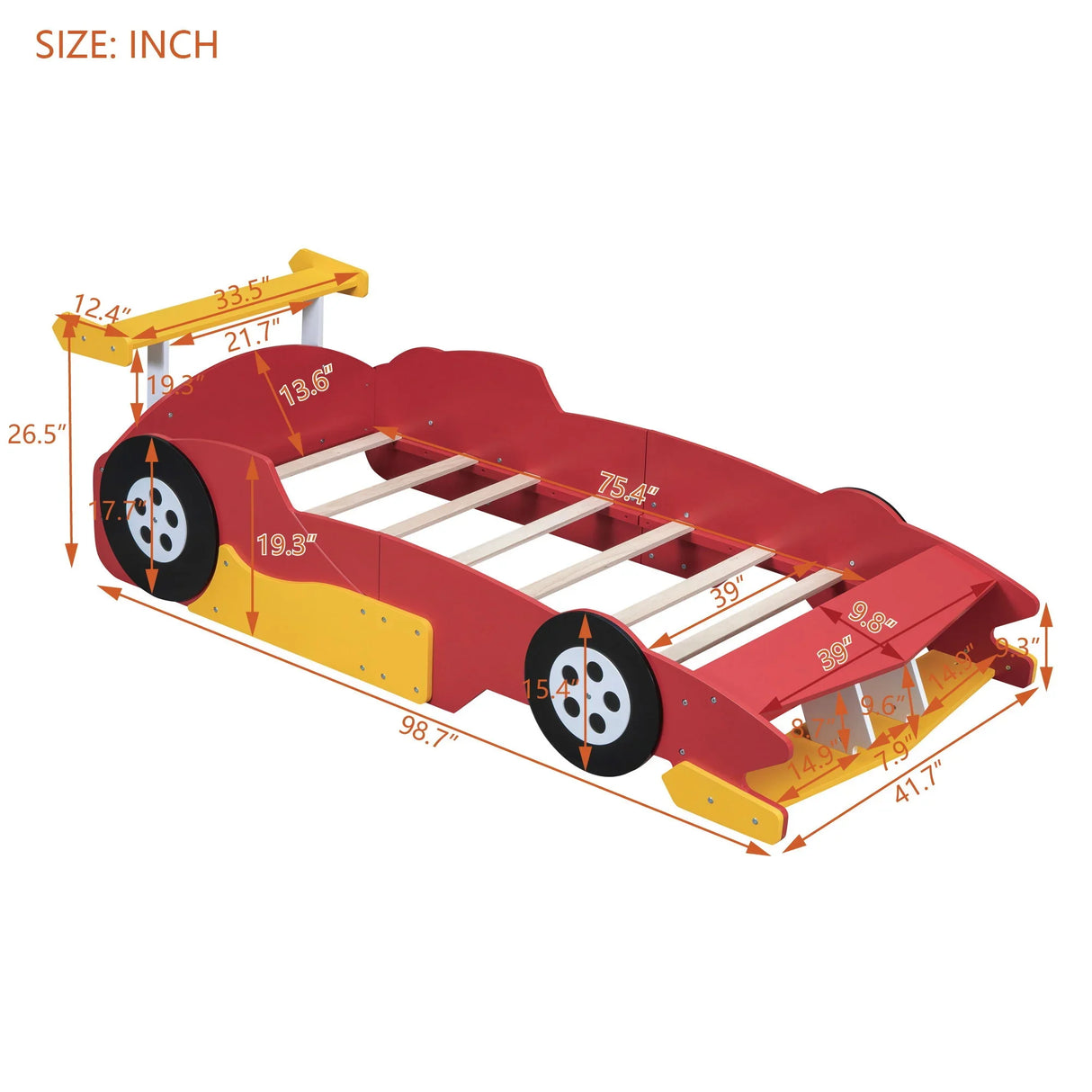Race Car-Shaped Platform Bed With Wheels - Furniture Home Direct