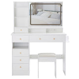 Vanity Desk Set With Cushioned Stool And Large Mirror White - Furniture Home Direct