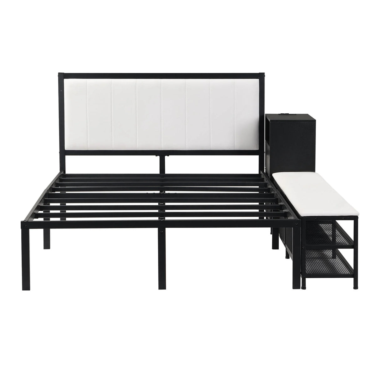 Platform Bed With 2 Tier Storage Shelves, Storage Cabinet - Furniture Home Direct