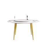 Modern Artificial Stone Round Dining Table, Can Accommodate 6 People Artificial Stone Turntable - White - Furniture Home Direct