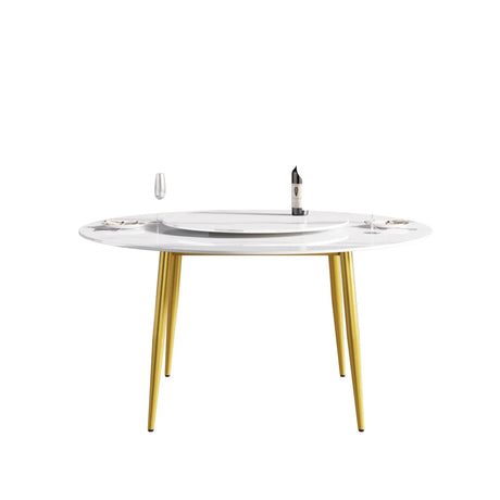 Modern Artificial Stone Round Dining Table, Can Accommodate 6 People Artificial Stone Turntable - White - Furniture Home Direct