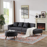 107 Inch Black Sectional With Round Storage Ottoman - Furniture Home Direct
