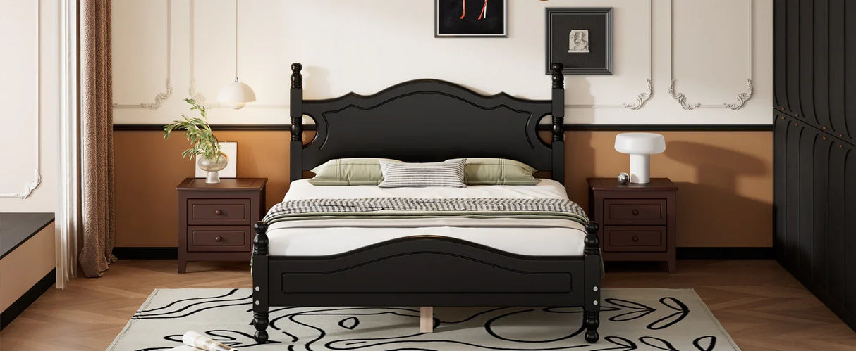 Platform Bed Full Size Wood Frame With Slat Support Black - Furniture Home Direct