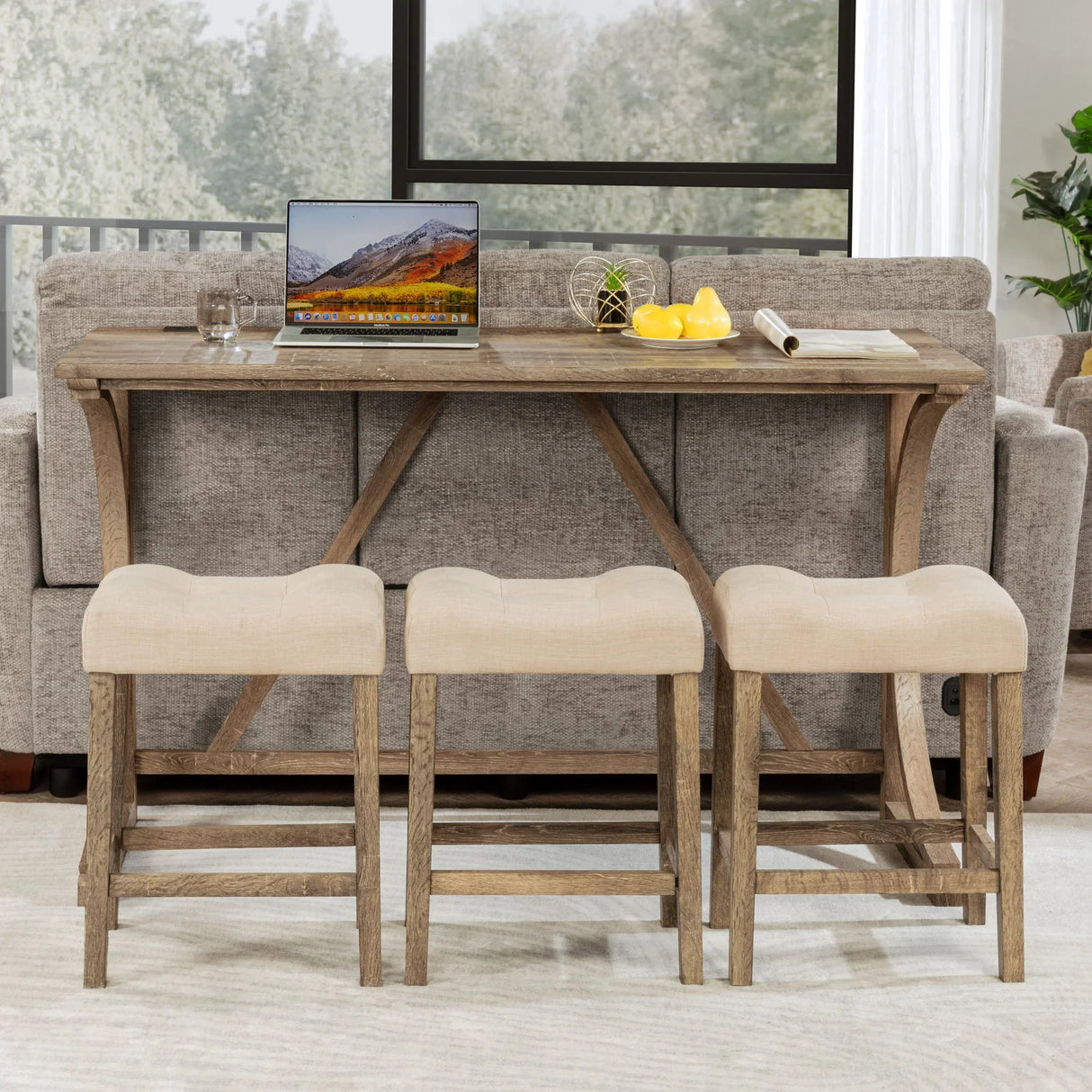 Bar Table Set With 3 Padded Stools - Furniture Home Direct
