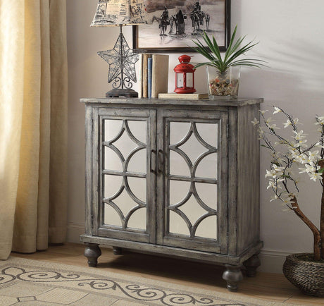 Velika - Weathered Accent cabinet With Mirror - Gray - Furniture Home Direct