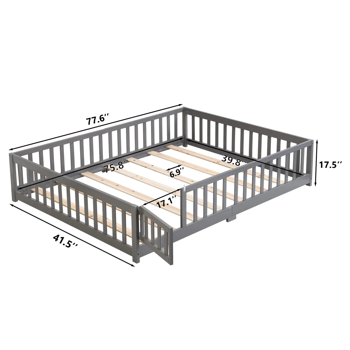 Solid Floor Bed With Door And Fence For Children - Furniture Home Direct