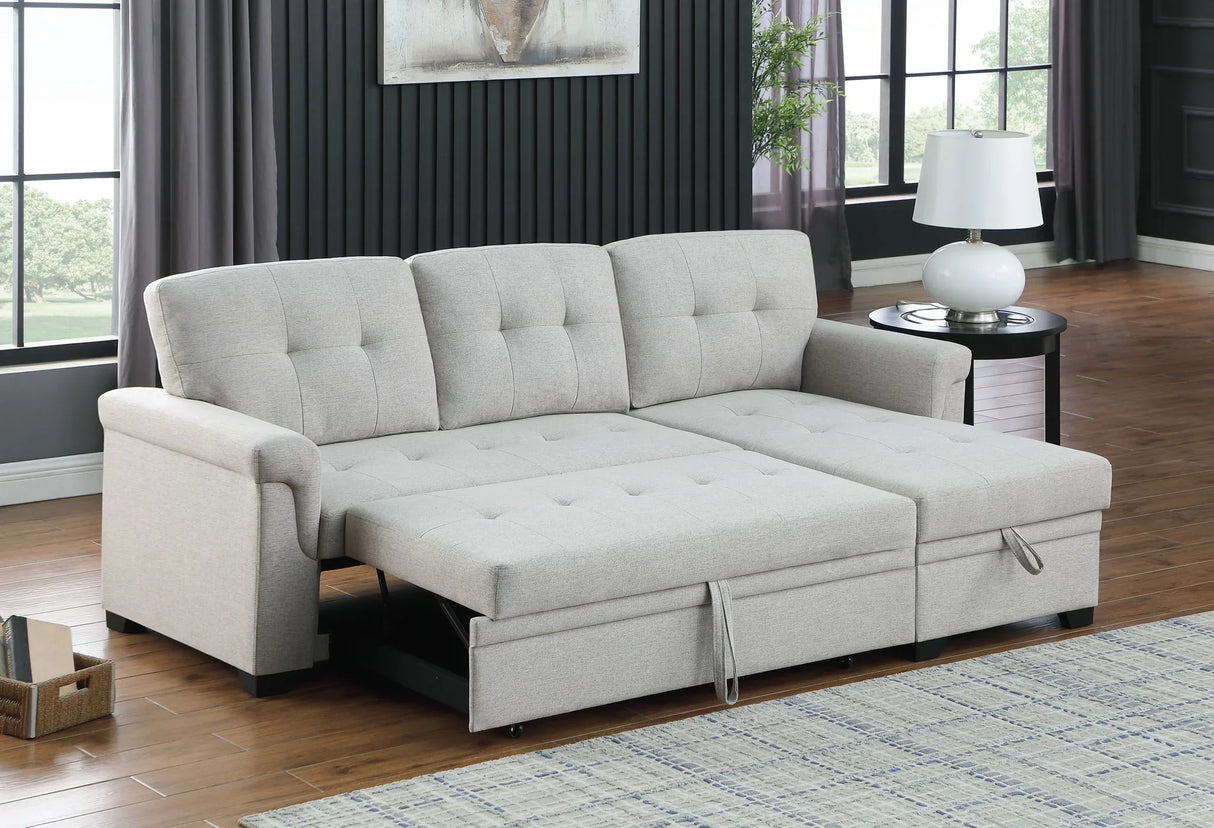 Lucca - Linen Reversible Sleeper Sectional Sofa With Storage Chaise - Furniture Home Direct
