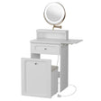 Makeup Vanity Desk With Round Mirror And Lights, 2 In 1 Nightstand, Dressing Table With A Chair - Antique White - Furniture Home Direct