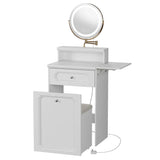 Makeup Vanity Desk With Round Mirror And Lights, 2 In 1 Nightstand, Dressing Table With A Chair - Antique White - Furniture Home Direct